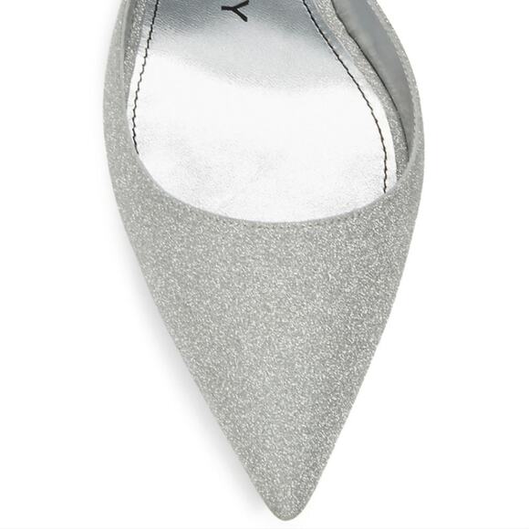 NWT$825 Givenchy Logo Ankle-Strap Silver Glitter Leather Pumps 100 Heels Sz 9 - Picture 6 of 16